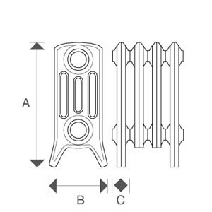 4 column 360mm CRANE cast iron radiators diagram