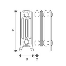 4 column 480mm CRANE cast iron radiators diagram