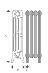 4 column 660mm CRANE cast iron radiators diagram