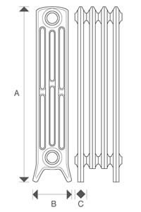 4 column 760mm CRANE cast iron radiators diagram